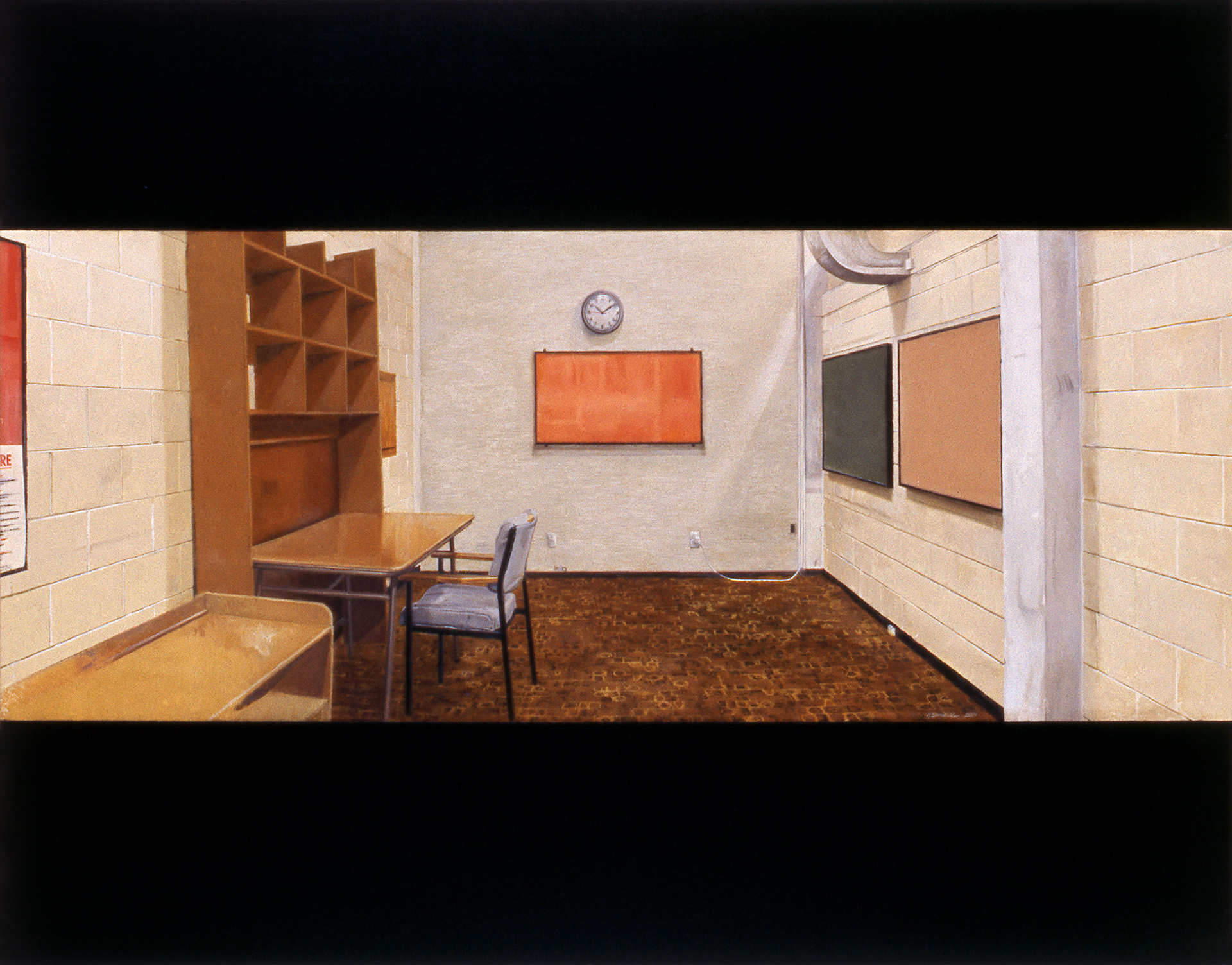 Scene (Notice Boards) 2001, oil on board, 560 x 760mm, Hocken Collection