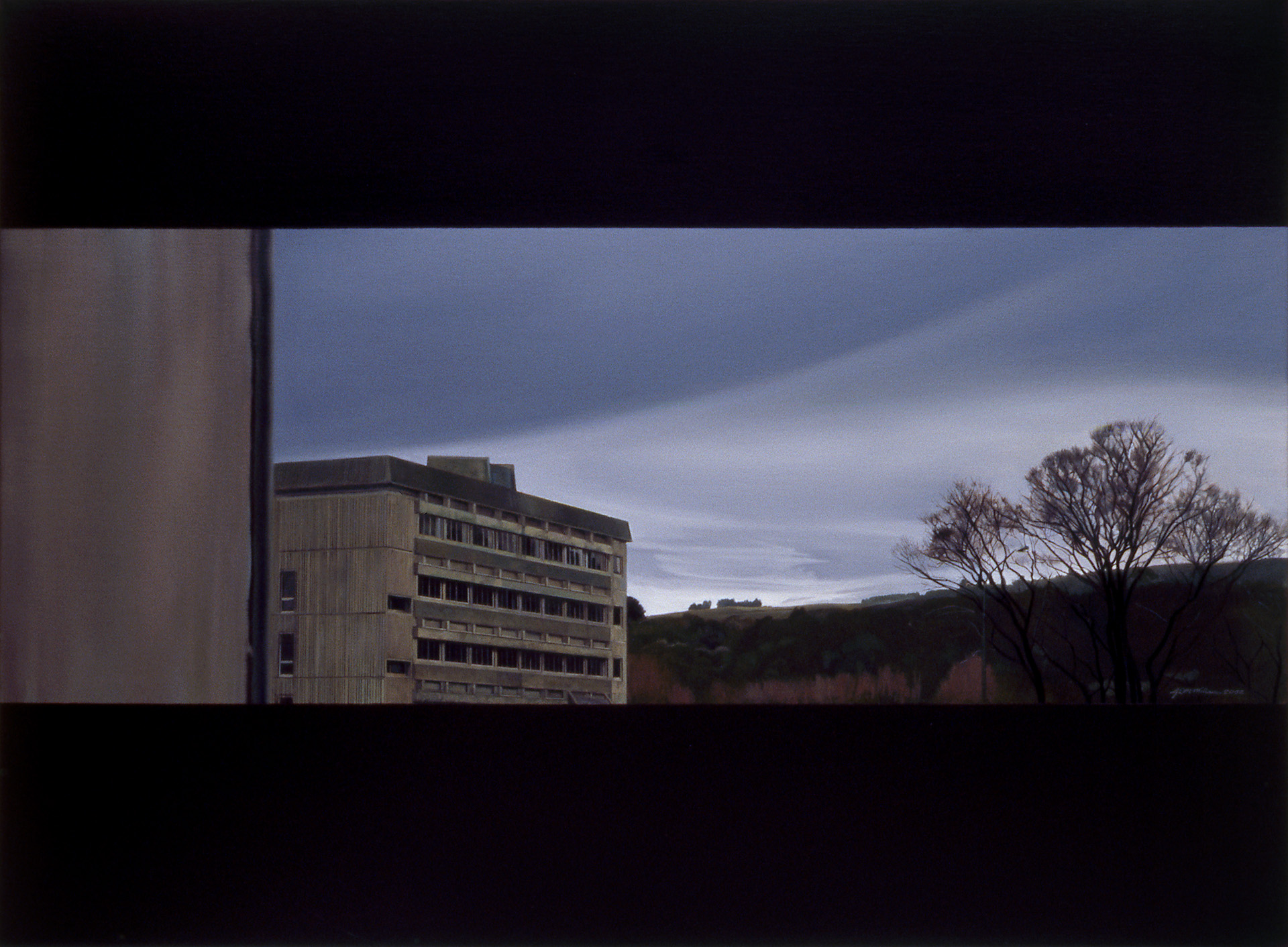 Scene (Concrete Building), 2002, oil on canvas, 560 x 710mm